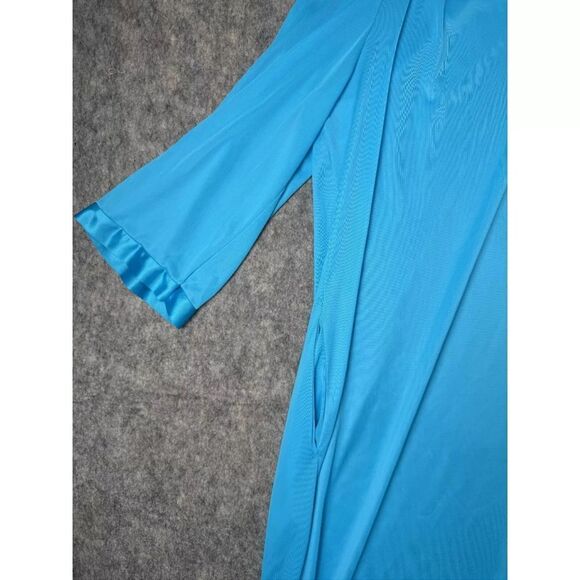 Vanity Fair Pajama Top Women's Large Aqua Blue 100% Nylon Pockets Button Front - Picture 3 of 7